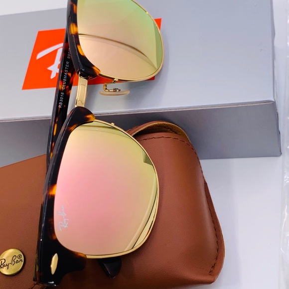 Ray Ban RB3016 Clubmaster Sunglasses Pink Gold - Picture 4 of 7